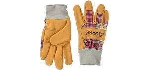 Carhartt Women's Suede Work Glove with Knit Cuff, Wild Rose Plaid, M