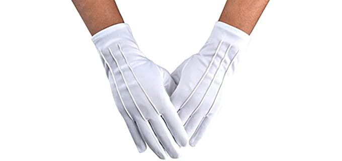 JISEN Men Police Formal Tuxedo Honor Guard Parade White Nylon Cotton Gloves 26cm