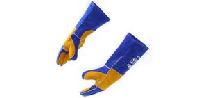 RAPICCA 16 Inches,932℉, Leather Forge/Mig/Stick Welding Gloves Heat/Fire Resistant, Mitts for Oven/Grill/Fireplace/Furnace/Stove/Pot Holder/Tig Welder/Mig/BBQ/Animal handling glove with 16 inches Extra Long Sleeve–Blue