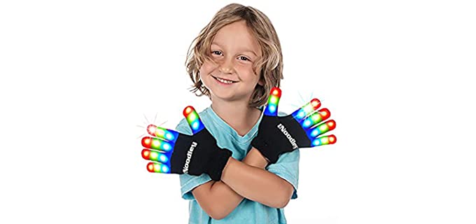 The Noodley Cool Kids Toys for Boys LED Light Up Glow Gloves Sensory Toy for Autistic Children Cosplay Halloween Costume Stocking Stuffers for Christmas Small Gifts Ages 4 5 6 7 (Small, Black)