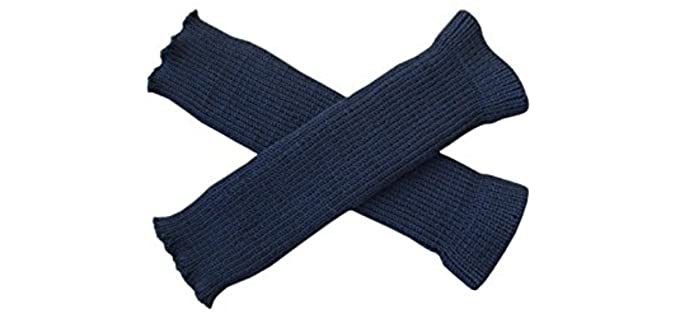 100% merino wool adult women arm warmers fingerless gloves knit (Dark blue)