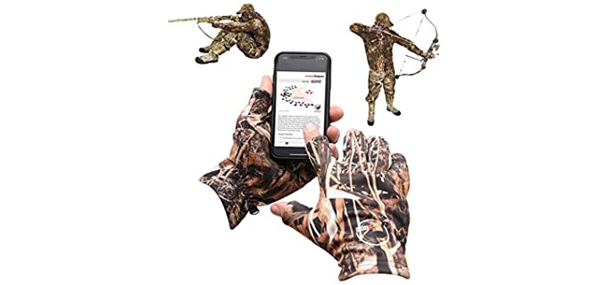 DecoyPro Lightweight Fingerless Hunting Gloves for Men Camo - Fingerless Fishing Gloves for Men Textured Grip Palm Camo Gloves for Men Hunting – Soft Lining – 1 Size Fits Most L to XL