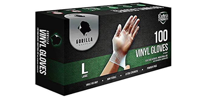 Gorilla Supply Heavy Duty Vinyl Gloves Large Box of 100 Powder Free 4mil Disposable