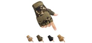 HYCOPROT Fingerless Tactical Gloves, Knuckle Protective Breathable Lightweight Outdoor Military Gloves for Shooting, Hunting, Motorcycling, Climbing (M, Green Camo)