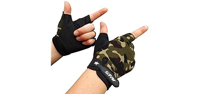 Men Biking Cycling Gloves Powerlifting Half Finger Gym Gloves Weight Training Fingerless Gloves Fitness Workout (Camouflage, XXL)
