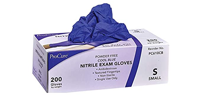 ProCure Disposable Nitrile Gloves Small, 200 Count - Powder Free, Rubber Latex Free, Medical Exam Grade, Non Sterile, Ambidextrous - Soft with Textured Tips - Cool Blue