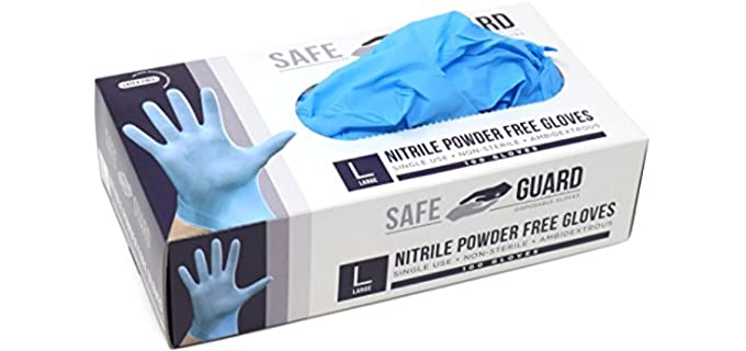 Safeguard Nitrile Disposable Gloves, Powder Free, Food Grade Gloves, (SYNCHKG082507), Box, Large (100 Count)