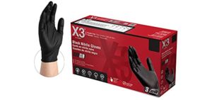 X3 Industrial Black Nitrile Gloves, Box of 100, 3 Mil, Size X-Large, Latex Free, Powder Free, Textured, Disposable, Food Safe, BX348100-BX