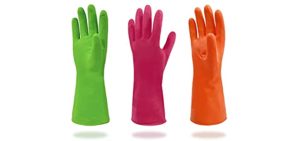 Cleanbear Synthetic Rubber Gloves, Medium Size, 11.8 Inches, 3 Pairs 3 Colors