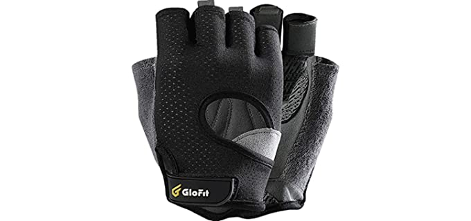 Glofit Freedom Workout Gloves, Knuckle Weight Lifting Shorty Fingerless Gloves with Curved Open Back, for Powerlifting, Gym, Women and Men (Black, Medium)