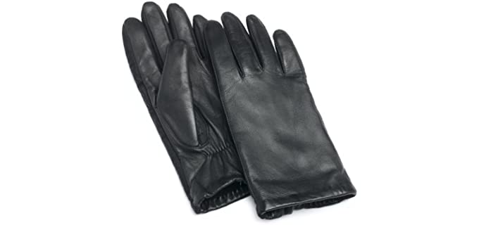 Isotoner Women's Stretch Leather Fleece Lined Glove, Black, X-Large