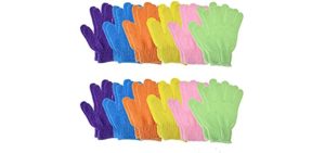 Newthinking 12 Pairs Exfoliating Shower Gloves, 6 Colors Double-Sided Matte Body Cleaning Bath Gloves, Deep Clean Dead Skin and Improves Blood Circulation