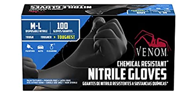 Venom Chemical-Resistant Disposable Nitrile Gloves, Black, Size Medium/Large, 100 Count