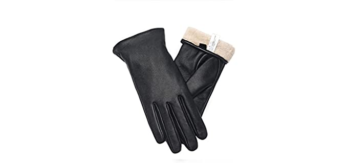 Vislivin Full-Hand Womens Touch screen Gloves Genuine Leather Gloves Warm Winter Texting Driving Glove Black M