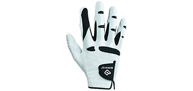 Bionic Men’s StableGrip Cabretta Leather Golf Glove W/ Patented Natural Fit Technology, White/Black, Large