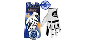 New Improved 2X Long Lasting Bionic StableGrip Golf Glove - Patented Stable Grip Genuine Cabretta Leather, Designed by Orthopedic Surgeon! (Men's Medium Large, Worn on Left Hand)