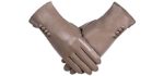 Winter PU Leather Gloves For Women, Warm Thermal Touchscreen Texting Typing Dress Driving Motorcycle Gloves With Wool Lining (Khaki-XXL)