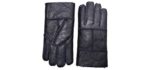 YISEVEN Men's Rugged Sheepskin Mittens Shearling Leather Gloves Mittens Sherpa Fur Flip Cuff Thick Wool Lined and Heated Warm for Winter Cold Weather Dress Driving Work New Year Gifts, Navy Blue Large