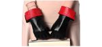 YISEVEN Women's Touchscreen Sheepskin Cuffed Leather Gloves Diva Stylish  Black Red 7.0/M