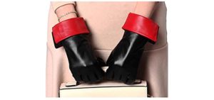 YISEVEN Women's Touchscreen Sheepskin Cuffed Leather Gloves Diva Stylish  Black Red 7.0/M
