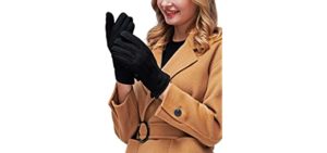 YISEVEN Women's Merino Rugged Sheepskin Shearling Leather Gloves Mittens Sherpa Fur Cuff Thick Wool Lined and Heated Warm for Winter Cold Weather Dress Driving New Year Gifts, Black M