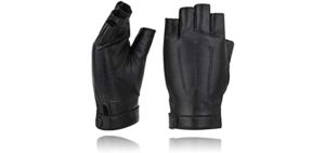 YISEVEN Women's Classic Sheepskin Leather Fingerless Gloves Lined Classic Soft Sheepskin 1/2 Half Finger Button Punk Motorcycle Cycling Fitness Touchscreen Warm Winter Glove, Black 7.5