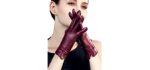 YISEVEN Women's Winter Dress Leather Gloves Touchscreen Wool Lined Flat Design Classic Genuine Sheepskin Warm Fur Lining Long Cuff Ladies Driving Work Accessories New Year Gifts, Wine Red Small