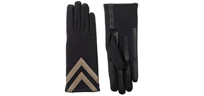 isotoner womens Fleece-lined With Chevron Applique and Smart Touch cold weather gloves, Black & Tan - Smartdri, Small-Medium US