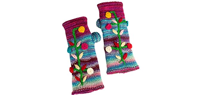 Arm Warmers Women, Warm Winter 100% Wool Hand Knit Crochet hand warmers gloves, wrist warmers women, Knit Fingerless gloves (Colorful Floral)