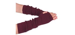 Flammi Women's Knit Arm Warmer Gloves Warm Cashmere Long Fingerless Mittens with Thumb Hole (Burgundy)