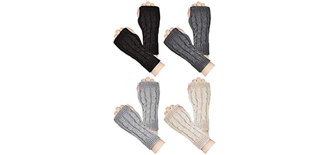 Loritta 4 Pairs Womens Fingerless Gloves Winter Warm Knit Crochet Thumbhole Arm Warmers Multi B