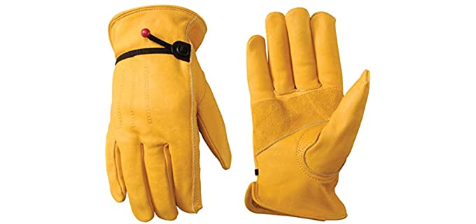 Men's Leather Work Gloves with Adjustable Wrist, Extra Large (Wells Lamont 1132), Saddletan