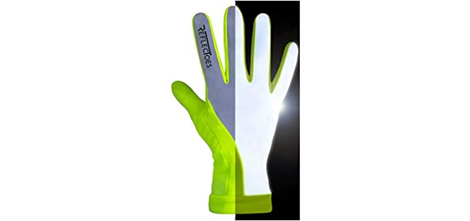 ReflecToes Reflective Running Gloves - Touchscreen - Lightweight Hi Vis Winter Running Gear for Cold Weather Jogging at Night (M)