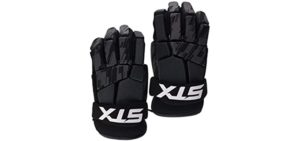 STX Lacrosse Stallion 75 Gloves, Black, Large, Pair