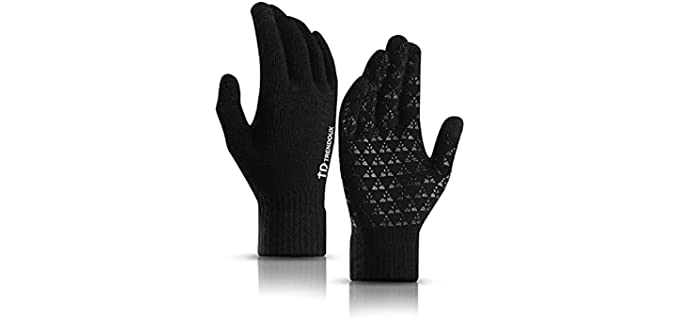 TRENDOUX Gloves, Winter Touch Screen Driving Glove Men Women for Texting Dog Walking Typing - Thermal Liners for Cold Weather - Elastic Cuff - Soft Knit Material - Cold Weather Glove - Black - XL