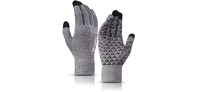 TRENDOUX Winter Gloves, Knit Warm Texting Touch Screen Gloves for Men Women - Anti-Slip - Elastic Cuff - Thermal Soft Lining - Hands Warm in Cold Weather - Light Gray - M