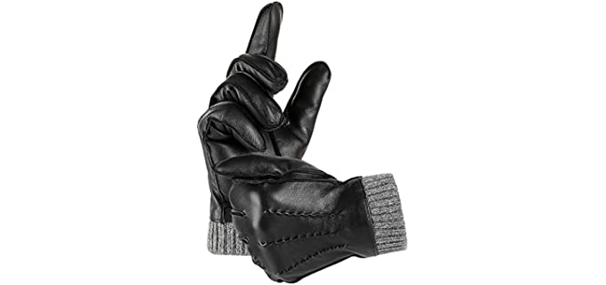 Winter Warm Genuine Leather Gloves , Cashmere Lined Driving Motorcycle Gloves for Men
