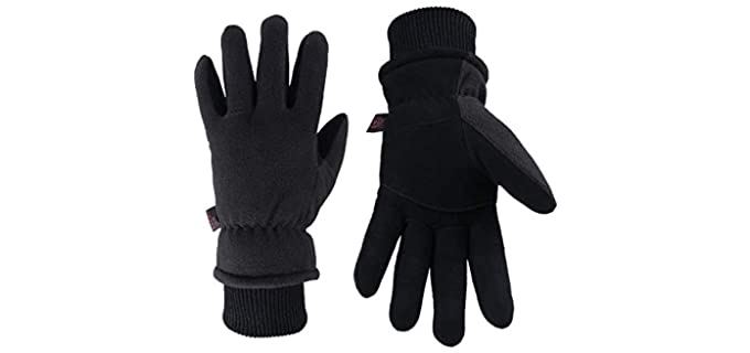 Winter Warm Gloves Cold Proof Insulated Work Glove for Driving Cycling Hiking Snow Skiing - Deerskin Suede Leather Thermal Polar Fleece Waterproof Hand Warmer for Men and Women Denim-Black Medium