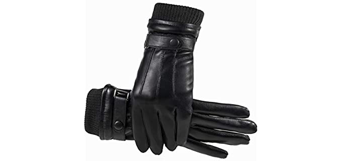 Winter Gloves Men Women Touch Screen Warm Thermal PU Faux Leather Thick Fleece Windproof Cold Proof Mittens Anti Slip for Outdoor Driving Camping Unisex Teens (Women, L)