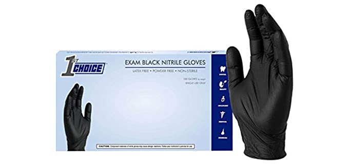 1st Choice Black Nitrile Disposable Exam Gloves 3 Mil, Latex and Powder-Free, Food-Safe, Textured, X-Large, Box of 100