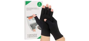 2-Pair Arthritis Compression Gloves for Alleviate Rheumatoid Osteoarthritis, Carpal Tunnel Raynauds Disease, Ease Muscle Tensi on Fingerless, Breathable & Moisture, Women and Men (Black, Medium)