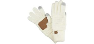 C.C Unisex Cable Knit Winter Warm Anti-Slip Touchscreen Texting Gloves, Ivory