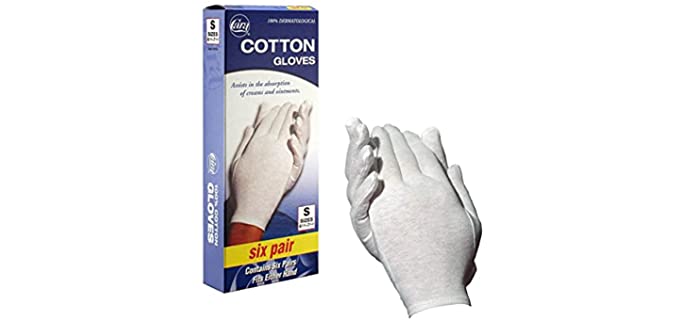 CARA Moisturizing Eczema Cotton Gloves, Small, 6 Pair