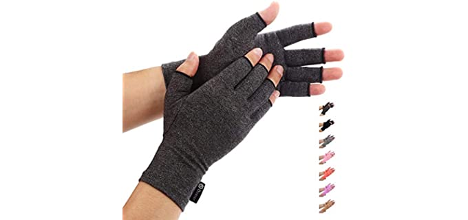 Duerer Arthritis Compression Gloves Women Men for RSI, Carpal Tunnel, Rheumatiod, Tendonitis, Fingerless Gloves for Computer Typing and Dailywork (Black, M)