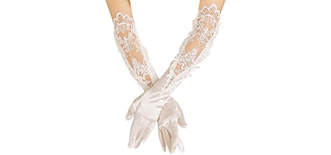 Elegant Satin Lace Gloves Long Bridal Gloves for Bride Flower Girls Women Wedding Prom Party