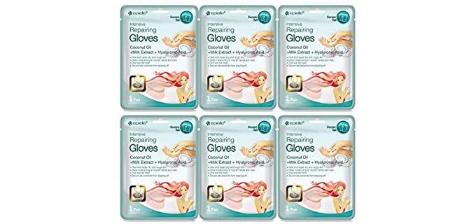 Epielle Intensive Repairing Hand Masks (Gloves-6pk) for Dry Hands Spa Masks | Coconut Oil + Milk Extract + Hyaluronic Acid | Skincare Gifts | Skincare Party Favors