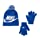 Nike Boy's Cold Weather Snow Cuff Style Hat and Gloves Set (8-20 Big Kids, Game Royal(9A2695-U89)/White)