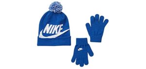 Nike Boy's Cold Weather Snow Cuff Style Hat and Gloves Set (8-20 Big Kids, Game Royal(9A2695-U89)/White)