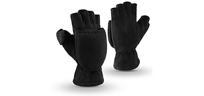 OZERO Fingerless Gloves 3M Thinsulate Convertible Winter Warm Mittens Insulated Polar Fleece Windproof for Running/Cycling/Walking Dogs Thermal for Man and Women (Large,Black)