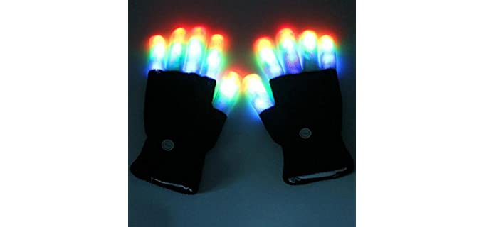 RexRod 7 colors light show LED Gloves Rave Light Finger Lighting Flashing Glow Mittens(whole finger)